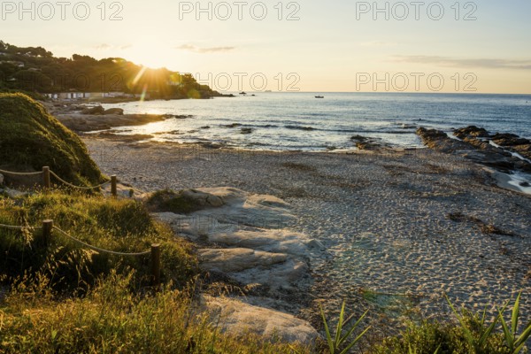 Picturesque beach, Plage de Bonne Terrasse, sunrise, Saint Tropez, Var, French Riviera,
