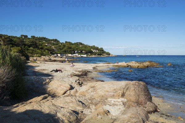 Picturesque beach, Plage de Bonne Terrasse, Saint Tropez, Var, French Riviera, Provence-Alpes-Cote