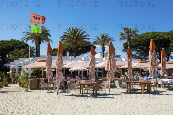 Beach bar Tahiti, Plage de Tahiti, Saint Tropez, Var, French Riviera, Provence-Alpes-Cote d'Azur,