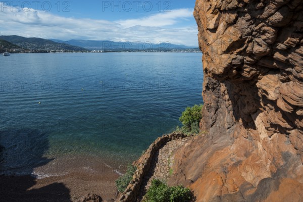 Picturesque coast and red rocks, Pointe de l'Aiguille, Théoule-sur-Mer, Massif de l'Esterel,