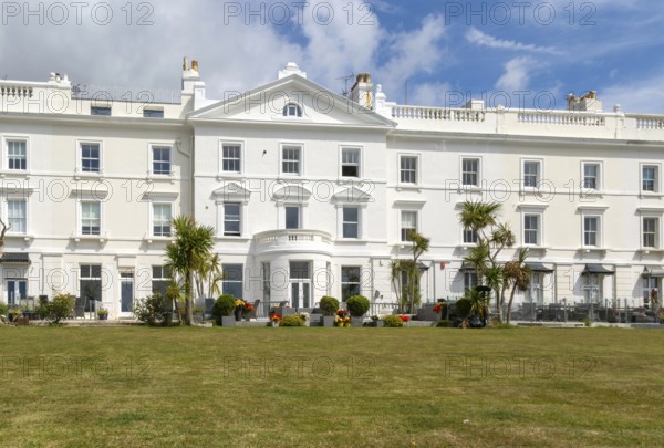 Historic terrace houses built c 1860s overlooking Plymouth Sound, Grand Parade, West Hoe, Plymouth,