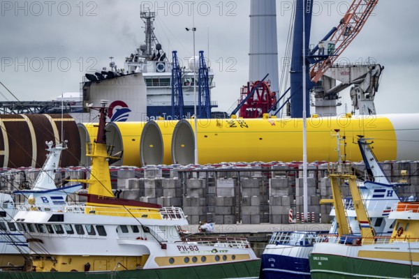 The seaport of Eemshaven, Julianahaven Basin, where the foundation structures, monopiles, for