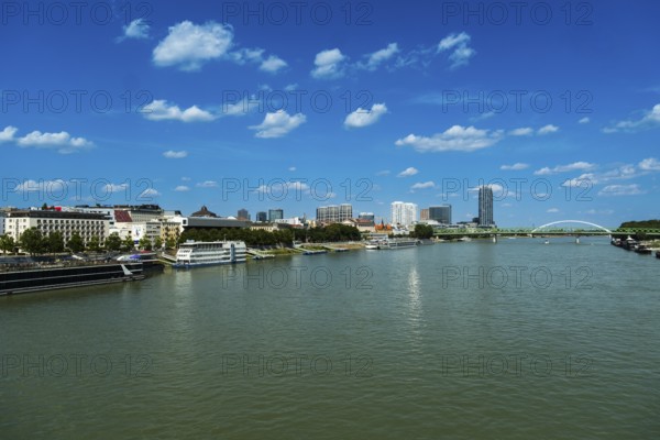 View of the banks of the Danube and the Bratislava skyline from the Bridge of the Slovak National