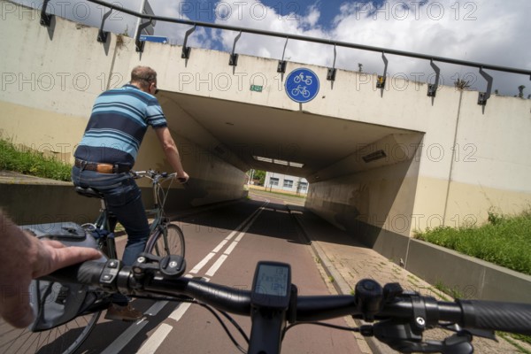 Roundabout in the Dutch city of Houten, the lanes for cars and bicycles are separated, the cycle