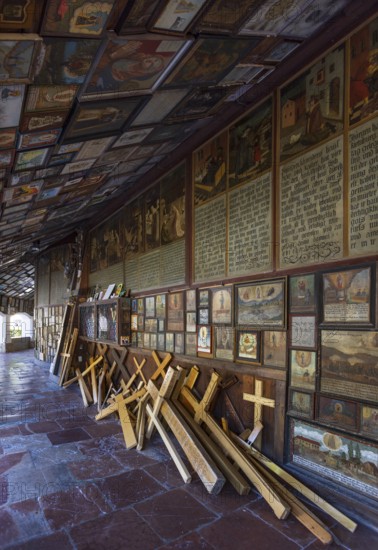 Votive plaques in the walkway around the Chapel of Grace, Kapellplatz, place of pilgrimage,