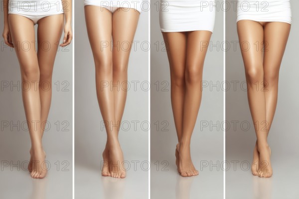 Collage of a clean shaved legs beautiful woman, concept of epilation and beauty spa treatment, AI