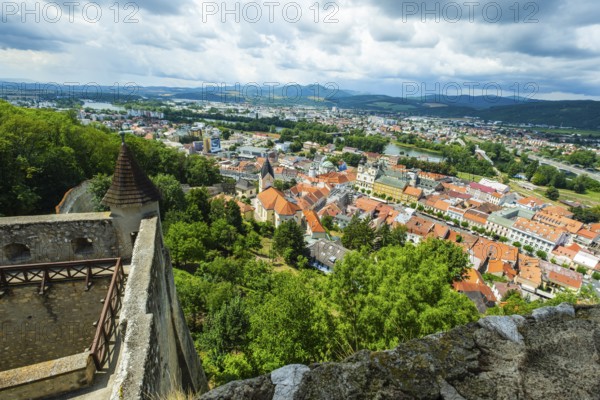 View from the castle of the town of Trencín, the parish church of the Nativity of the Virgin Mary