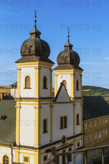 View from the city tower of the Piarist Church of St Francis Xavier and the old town in the evening