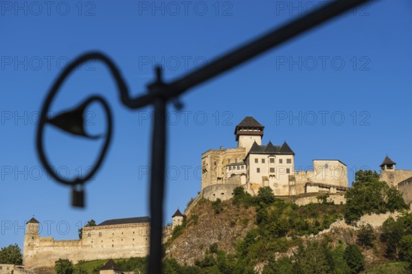 View of Trencín Castle from the city tower in the evening light, Capital of Culture 2026, Trencín,