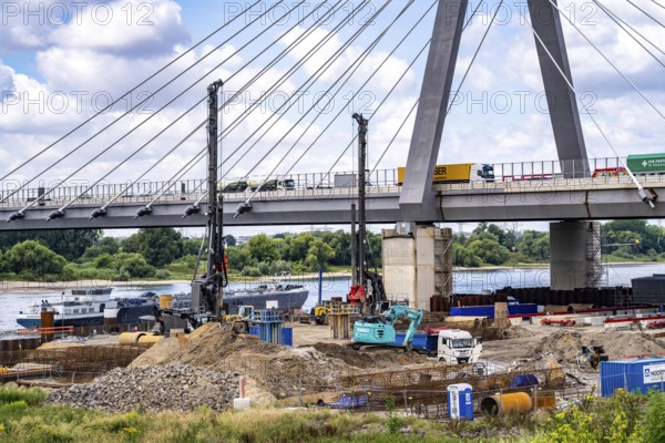 New construction of the second motorway bridge of the A1 over the Rhine near Leverkusen, after