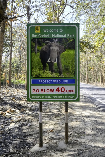Sign Welcome to Jim Corbett National Park, Corbett National Park, near Ramnagar, Uttarakhand State,
