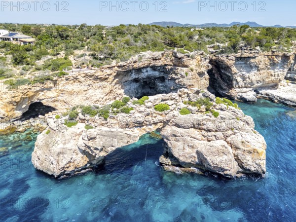 Es Pontas rock gate near Cala Santanyi on the island of Majorca in the Mediterranean Sea,