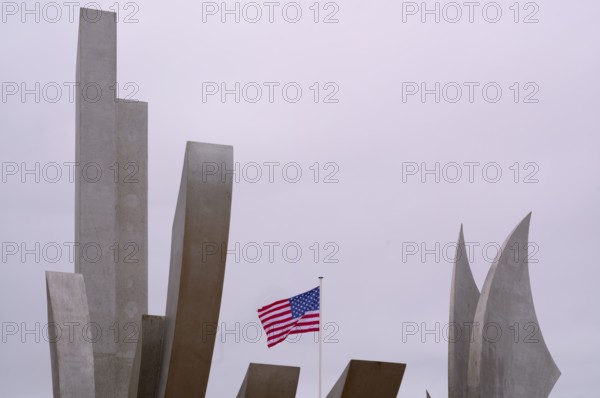 Operation Overlord, US flag, flag of the USA over Les Braves, monument of Anilore Banon,