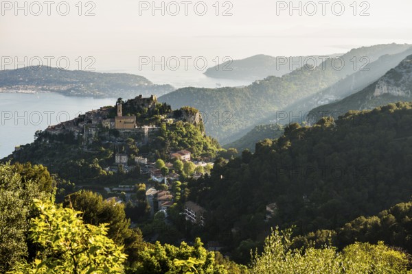 Picturesque mountain village overlooking the sea, Èze, Cote d'Azur, Alpes-Maritimes,