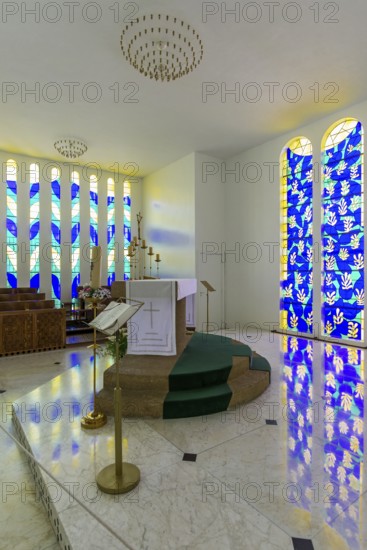 Interior view of the chapel, Chapelle du Rosaire de Vence, Chapelle Matisse, artist Henri Matisse,