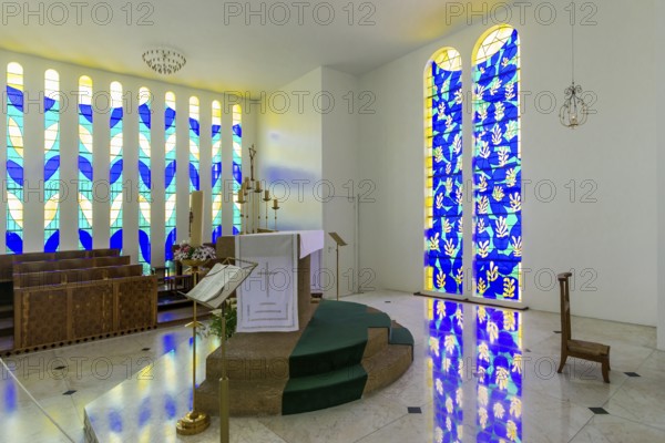Interior view of the chapel, Chapelle du Rosaire de Vence, Chapelle Matisse, artist Henri Matisse,
