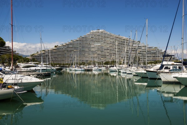 High-rise flat blocks by the sea, Marina Baie des Anges, Villeneuve-Loubet, Provence Alpes Côte