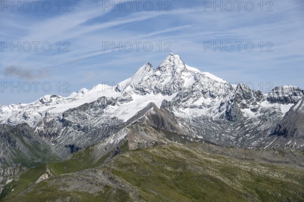 Summit of the Großglockner with snow, view from the summit Böses Weibl, Schober group, Hohe Tauern