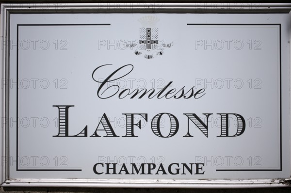 Sign, logo, head office, company headquarters, headquarters, champagne brand Comtesse Lafond,