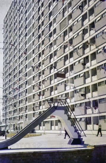 Low cost housing high rise blocks of flats, New Kowloon, Hong Kong, Asia 1965