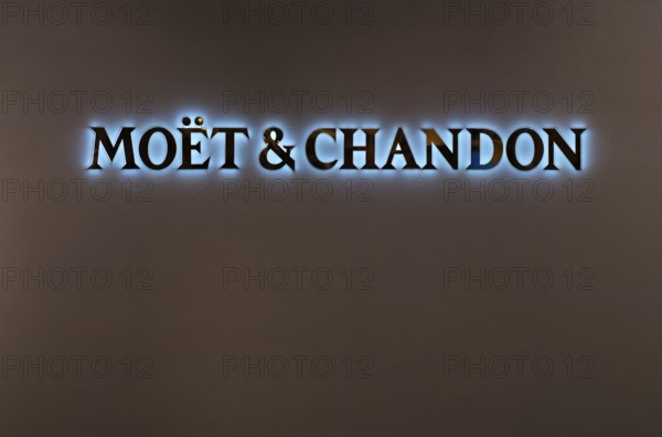 Logo, lettering, headquarters of the champagne brand Moët & Chandon, part of the luxury goods group