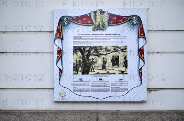 Historical plaque bears witness to the passage of Napoleon I at the headquarters of the champagne