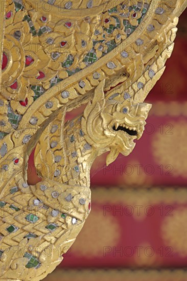 Golden dragon with ornaments and jewellery at the Siamese Sala-Thai I temple, Asian, detail, dragon