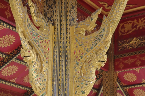 Golden dragons with ornaments and jewellery at the Siamese Sala-Thai I temple, detail, two, dragon