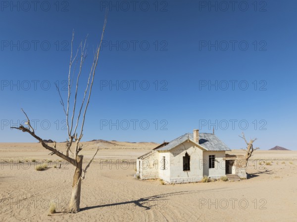 The long abandoned Garum train station in the southern Namib Desert. Aerial view. Drone shot.