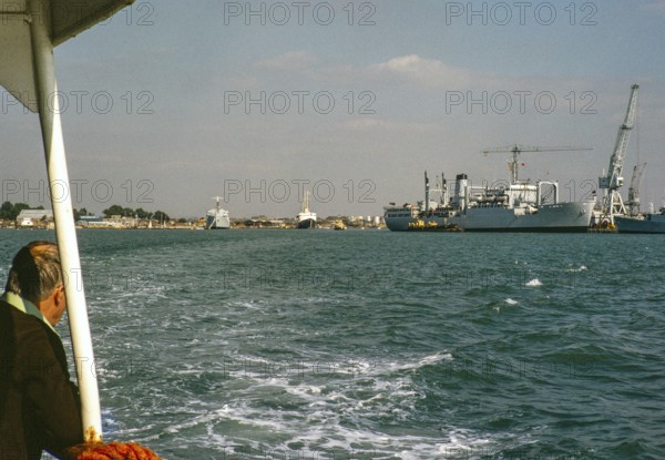 RFA Tarbatness A345 ship, Portsmouth Harbour, Portsmouth, Hampshire, England, UK 1978