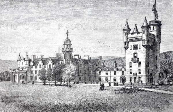 Balmoral castle in Scotland, residence of the Queen of England, 1888, Historical, digitally