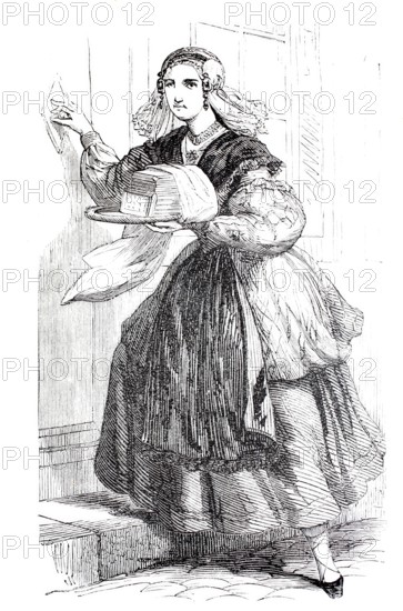 Waffle baker, cake baker, delivering her wares, 1888, Friesland, Germany, Historical, digitally