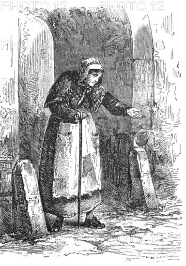 The cane and its use, as a begging stick, begging stick, 1888, Historical, digitally enhanced