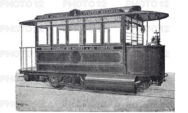 Tramcar system Mekarski, driven by compressed air, compressed air tram, around 1900, Paris, France,