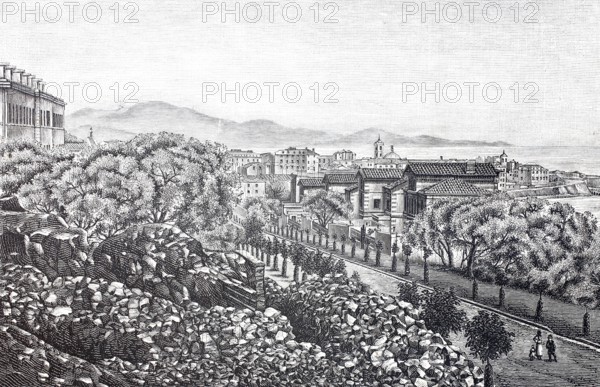 View of the city of Ajaccio in 1888, birthplace of Napoleon I, Corsica, France, Historical,