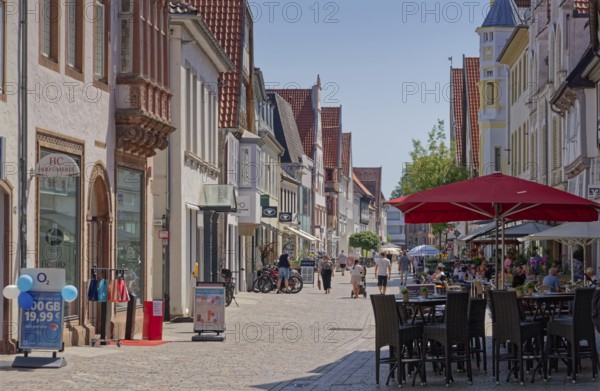 The lively Mittelstraße, a pedestrianised area in the historic old town of Lemgo. North