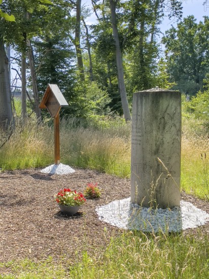 Free-standing stone column on the right Monument with inscription in memory of Bernd Rosemeyer,