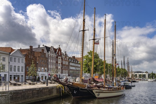 Traditional sailing ships in the museum harbour of the Hanseatic city of Lübeck,