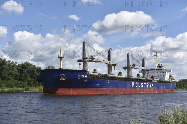 Cargo ship TCZEW travelling through the Kiel Canal, NOK, Kielkanal, Kiel Canal, Schleswig-Holstein,