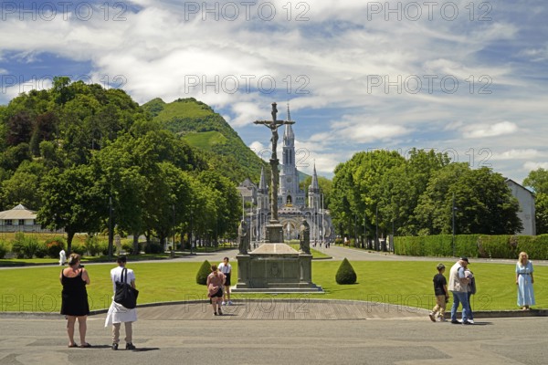 Saint district of Lourdes with the Rosary Square and basilica in the Marian pilgrimage town of