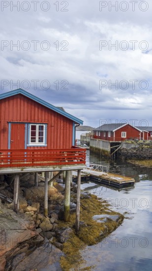 Scenic fishing village A in Lofoten Islands with authentic fishermen sheds and museum