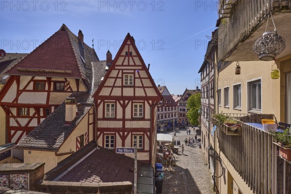 Historic half-timbered houses, residential buildings, gables, pointed roofs, façade, window,