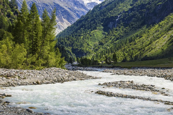 Torrential mountain stream La Navisence, Zinal valley, Val d'Anniviers, Valais Alps, Canton Valais,