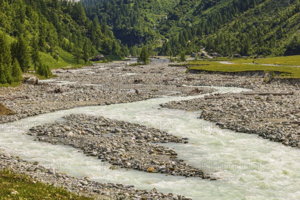 Torrential mountain stream La Navisence, Zinal valley, Val d'Anniviers, Valais Alps, Canton Valais,