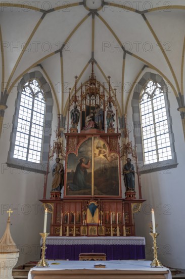 Altar of the parish church of St John the Baptist, rebuilt after a fire in 1872 in neo-Gothic