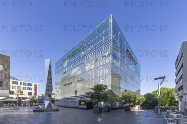 Small castle square with the striking building of the art museum. Stuttgart, Baden-Württemberg,