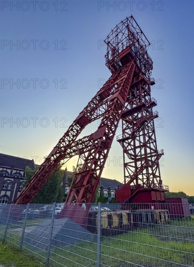 Historic red headframe historic red winding tower of Bonifacius colliery coal mine in today's Kray