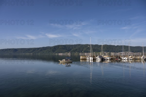 The harbour of Ludwigshafen, opposite the Lake Constance community of Bodman and the Bodanrück,