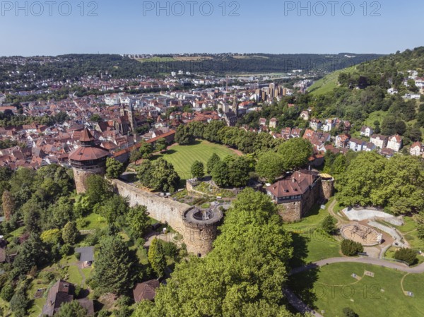 Aerial view of the city of Esslingen am Neckar with Esslingen Castle, district of Esslingen,