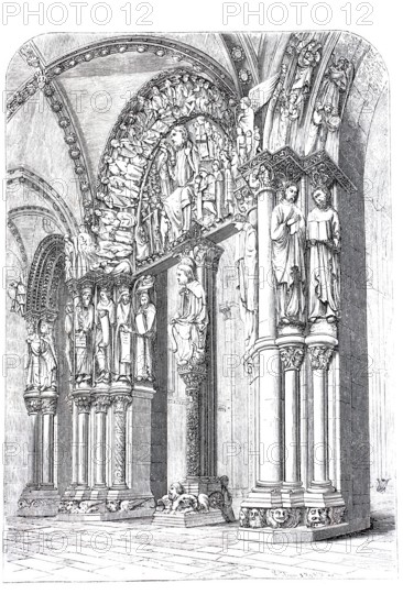 Portal at the Cathedral of Santiago de Compostella, Spain, Historical, digitally enhanced